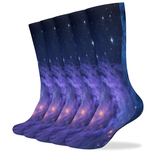 LMXFCSR Galaxy Breathable Athletic Crew Socks 5 Pairs - Moisture Wicking Lightweight Socks for Men And Women, Comfortable Everyday Casual Socks for Home, Office, All Seasons