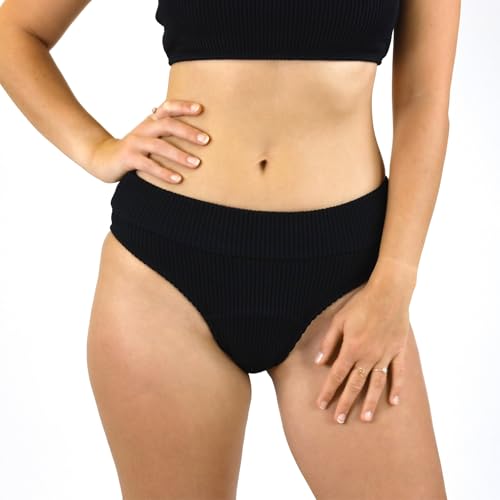 MYLILY Perioden Bikini gerippt | Crinkle Bikini Mid Waist | Perioden Bademode zum Schwimmen | Perioden Bikinihosen für Damen | (S)