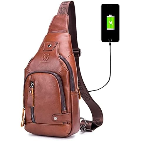 Leather Sling Bag Hiking Daypack for Men Women Outdoor Travel Camping Fishing Crossbody Shoulder Chest Pack Backpack Brown Cover