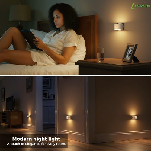 Image of L LOHAS LED Motion Sensor Night Light, Rechargeable Stair Lights Indoor, Portable Warm White Motion Sensor Light Indoor, Battery Operated for Bedrooms, Hallway, Stairway & Bathrooms[2 Pack]