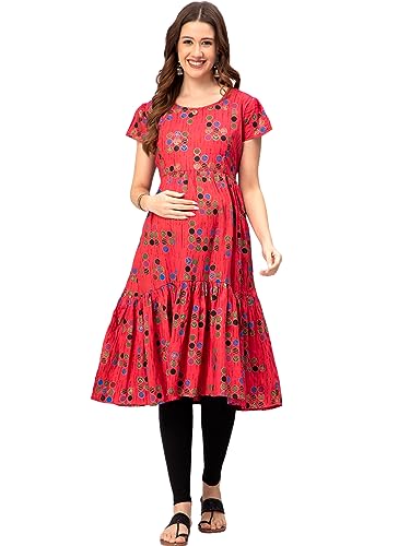 Image of CEE 18 Cotton Rayon A-Line Flaired Maternity Feeding Kurti for Women with Zippers | Pregnancy Dress for Women | Breastfeeding Dress for Women | Nursing Dress for Women Pre and Post Pregnancy