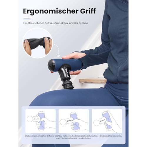 BOB AND BRAD Q2 Mini Massagepistole – Tiefengewebe Massage Gun für Rücken & Schulter, Starke Perkussions Massage Pistole für Büro, Sport & Reise – Leise, mit Koffer, USB-C & 5 Aufsätzen 6