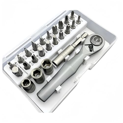 25-in-1 Ratchet Screwdriver Set with Detachable Handle, S2 Alloy Steel Precision Bits for Bike, Watch, Computer, Electronics Repair, with 3 Sockets