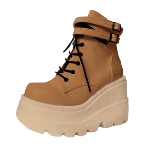 Find the Best Thick-Soled Martin Boots: Style & Comfort 14 Women's thick-soled ankle boots, thick heels, short boots, gothic round-toe combat boots, women's lace-up motorcycle wedge heels (brown, Adult, Women, 5.5, Numeric, US Footwear Size System, Medium)