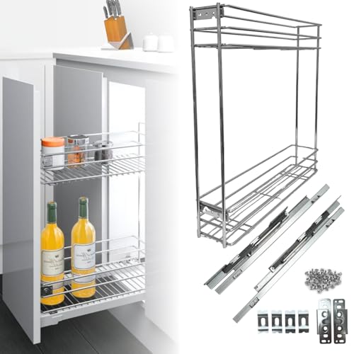 EVOTRADE Cestello Estraibile Cucina, Carrello Scorrevole Ammortizzato Acciaio Inox Estrazione Totale - Porta Bottiglie Barattoli Utensili (per Modulo 15 CM)