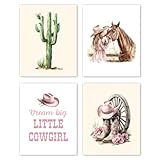 Hxlac Western Cowgirl Wall Art Prints Set of 4 UNFRAMED - Pink Boot Cactus Wall Decor, Cowgirl & Western Room Decor, 8x10 Inches