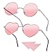 Produktbild Hifot 2 Stück Hippie Brille Retro Runde Brille Herzförmige Brille Set für 60er 70er Jahre Kostümzubehör Vintage Sonnenbrille mit 2 Stück Putztuch, Rose Gold Frame Pink