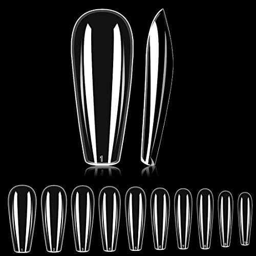 500PCS Faux Ongles Ballerina Cercueil Long Artificiel Ongles ongles en acrylique pour décalque d'art d'ongle Bouts de couverture complets d'ongle 10 taille Faux Ongles Transparents Cover