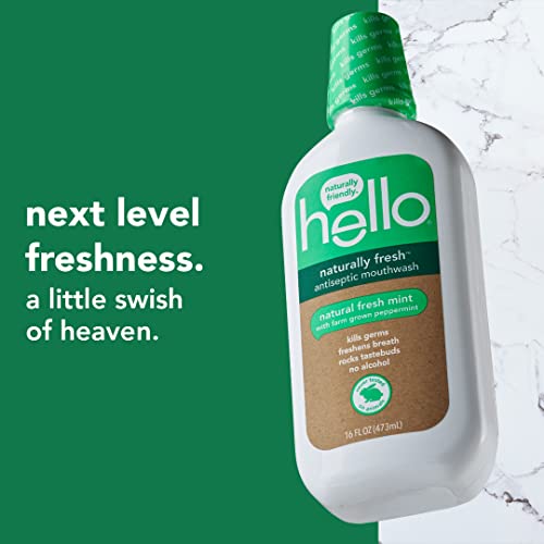 Hello Naturally Fresh Antiseptic Alcohol Free Mouthwash, Natural Fresh Mint With Farm Grown Peppermint, Fluoride Free, Vegan, Sls Free And Gluten Free, 16 Ounce (Pack Of 3) #TOP1