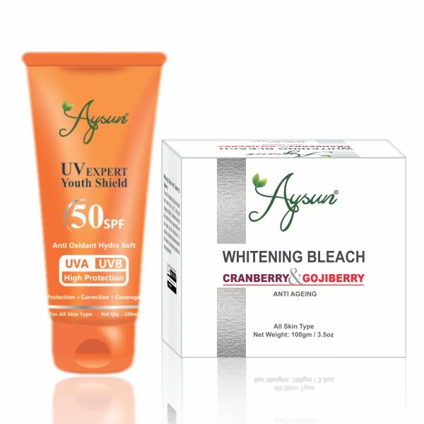 Aysun Combo Pack of UV Expert Youth Shield 50SPF & Whitening Bleach Cranberry_Gojiberry Pack of 2