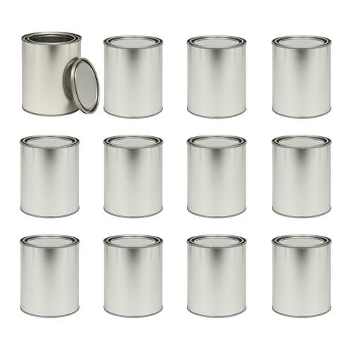 BodyShop Essentials Empty Metal Paint Cans with Lids Pint (16 oz) & Quart (32 oz) Sizes Multiple Pack Options Durable Tin-Plated Steel for Paint Solvents Crafts & Storage (12 Quart)