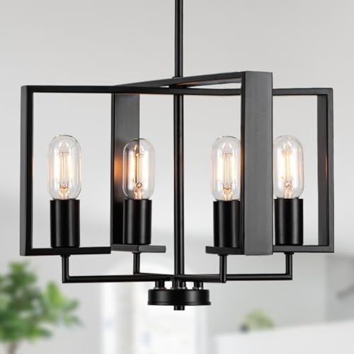 Modern Chandeliers for Dining Room, Black Farmhouse Chandelier, 4 Lights Industrial Pendant Light Fixture Adjustable Hanging Lights for Living Room Entryway Kitchen (Black, 16.14【4 Lights】)