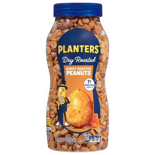 PLANTERS Honey Roasted Peanuts, Plant Based Protein Snacks, 16 Oz (1 Ct)