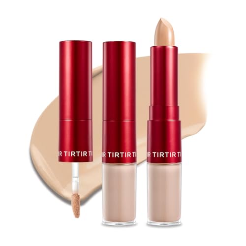 TIRTIR Glide&Hide Blurring Concealer - Creamy texture, Conceals dark circles and wrinkles, Dual formula (liquid tip & balm stick), Long-lasting wear, Korean Makeup, #4.5N, 0.28 Oz