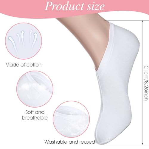 Guduling 4 Paar Fusspflege Socken, Feuchtigkeitsspendende Socken, Baumwolle Gelsocken zum Befeuchten der Füße, Wiederverwendbare, Reparieren und Erweichen Rissiger Fersen(Rosa,Weiß)