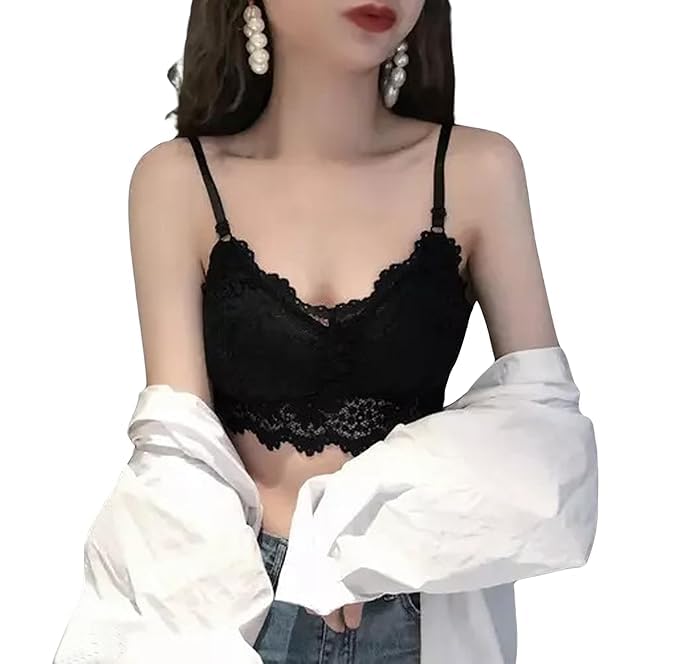 Women's Bra Without Underwire Push Up Crop Top Sexy Bustier Lace Bra Set Sports Bra for Everyday Yoga Fitness Black-image-19