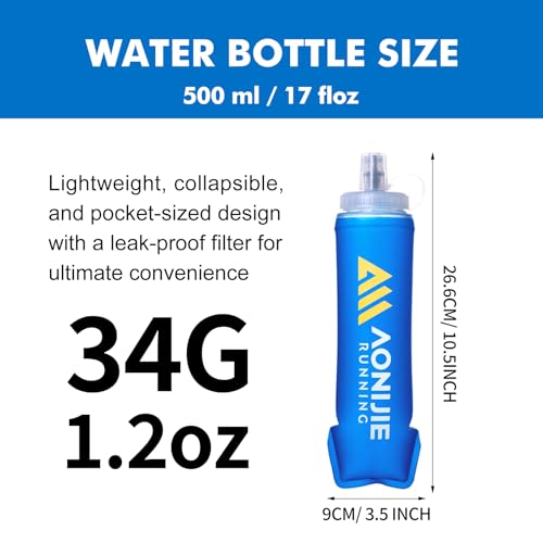 AONIJIE 500ml/2Pcs Soft Flask Collapsible Water Bottle for Running, Wide Mouth for Ice, BPA-Free Flexible Running Water Bottle Fits Hydration Vests, Foldable & Lightweight - Image 3
