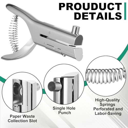 Image of Chumia 1 Pcs Heavy Duty Hole Punch 2 inch Long Reach 3 /8 Inch Paper Single One Hole Puncher Deep Throat Reduced Effort Hand Held Alloy Punch for ID PVC Cards 5 Inch Tall 25 Sheet Capacity