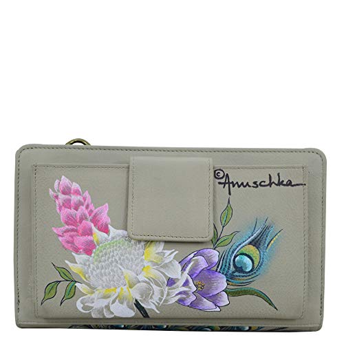 Image of Anuschka Women's Original Hand-Painted Genuine Leather RFID Blocking Organiser Wallet - Regal Peacock