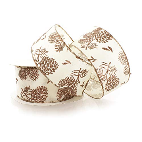Ribbon Traditions Brown Glitter Pinecone Wired Ribbon 2 1/2
