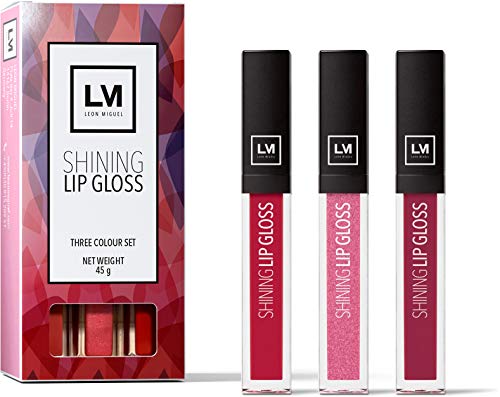 LEON MIGUEL Shining Lipgloss - beau brillant à lèvres au fini mat sans coller | Hydrate, durable et résistant à l'eau - 3/Set (COLORFUL EDITION)