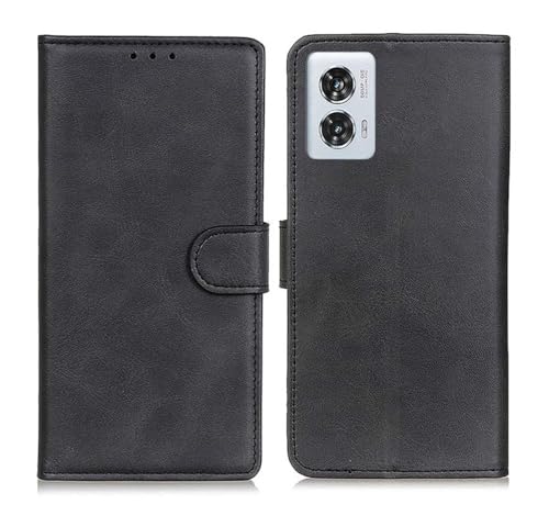 GOKEN Leder Klapphülle für Motorola Edge 50 Fusion Schwarz