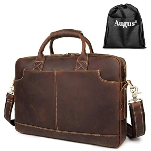 Augus Maletín de cuero para laptop para hombre, impermeable, bolsa de viaje para laptop de 15.6 pulgadas, Marrón, Talla única, Maletín
