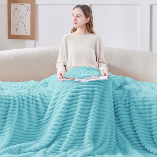 Image of BEDELITE Ribbed Twin Blanket for Couch & Bed, Sky Blue, 60 inchx80 inch