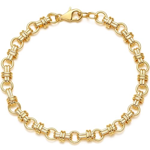 BENEIGE Women Bracelet 14K Gold Plated Paperclip Satellite Bead Ball Oval Cuba Cable Box Chain Daily Charm Layered Link Silver Bracelets Adjustable Jewelry