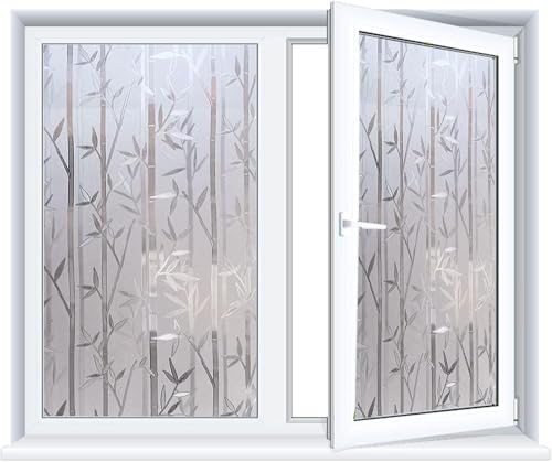 Image of WISDOM Privacy Window Film Frosted Glass Film Glass Film No Glue Anti-UV Window Sticker Non Adhesive for Privacy Office Meeting Room Bathroom Living Room (Crystal Bamboo, 24 x 82 inch)