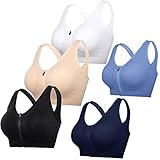SLLIE 5PCS Women's Zip Front Sports Bra Post-Surgery Bra Zipper Front Wirefree Removable Pads Yoga Bra Racerback Workout Bras