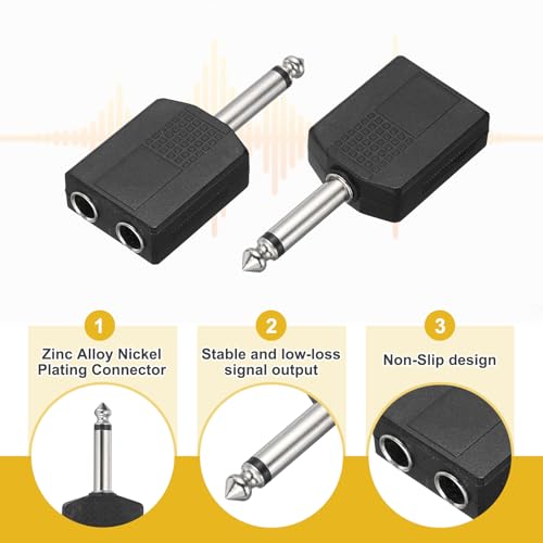 Adaptador de conector TS 6.35mm macho a 2x hembra 6.35mm 8 pcs miniatura 3