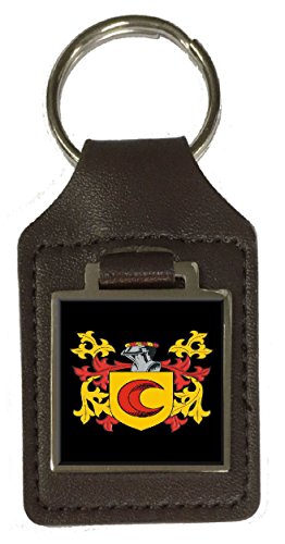 Porte-clés cuir marron Davey avec armoiries héraldiques et étui de protection
