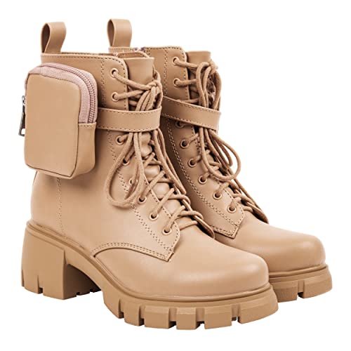 ~ POCKET ~ Platform Boots Chunky Block Heels Lug Sole Lace Up Round Toe Bootie Ankle Combat4