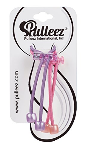 Pulleez Sliding Ponytail Holder, Set of 2 - Acrylic Charms - Pink/ Purple Elastic Hair Ties