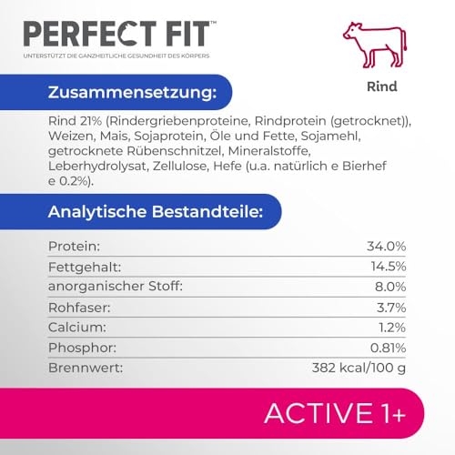 PERFECT FIT Adult Trockenfutter für erwachsene, aktive Katzen ab 1 Jahr - Rind, 750g (6 Beutel)
