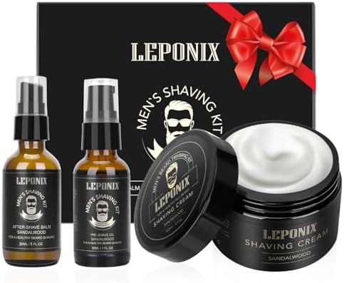 Mens Shaving Kit - Sandalwood Shaving Cream, After Shave Lotion & Pre Shave Oil - Fights Razor Burn, Nicks & Cuts - Luxury Grooming Essentials for Men - Secret Santa Gift Set Stocking Stuffers