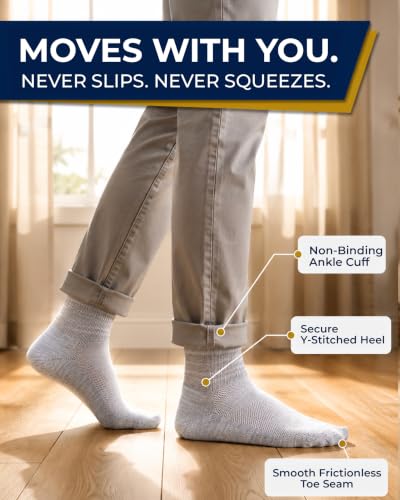 Image of Pembrook Ankle Diabetic Socks for Women & Men | 6 Pairs | Wide Non Binding Socks Quarter Length | Edema Neuropathy Socks