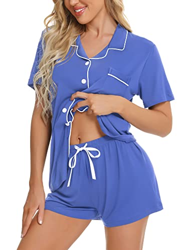 Image of SWOMOG Womens Button Down Pajamas Set Short Sleeve Sleepwear Bride Soft Pj Lounge Sets XS-3XL