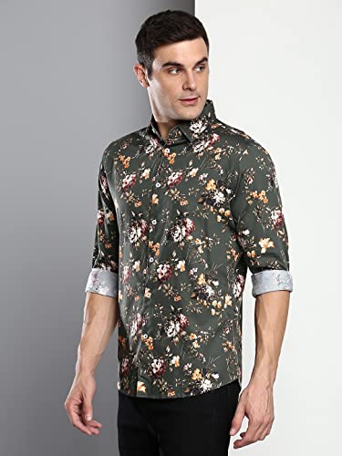 Image of Dennis Lingo Men's Printed Slim Fit Satin Casual Shirt with Spread Collar & Full Sleeves