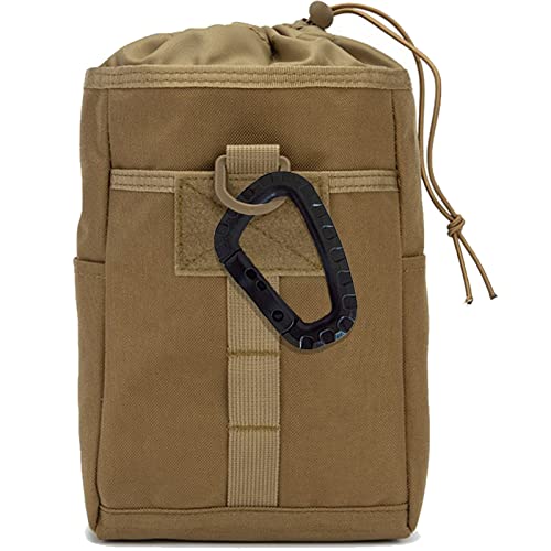 Valinov Molle Dump Pouch Folding Tactical Drawstring Magazine Pouches Roll-Up Utility Belt Ammo Pack 1000D Nylon Foldable Water-Resistant Bag With Carabiner (Tan) #TOP5