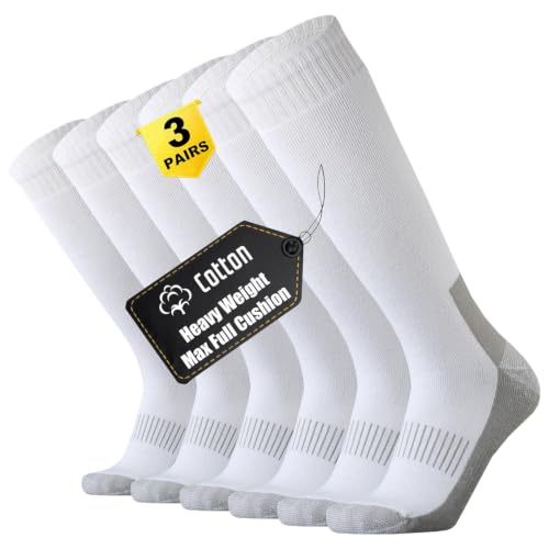 ONKE Knee High Socks for Men Heavy Duty Work Boot Over the Calf(White XL)