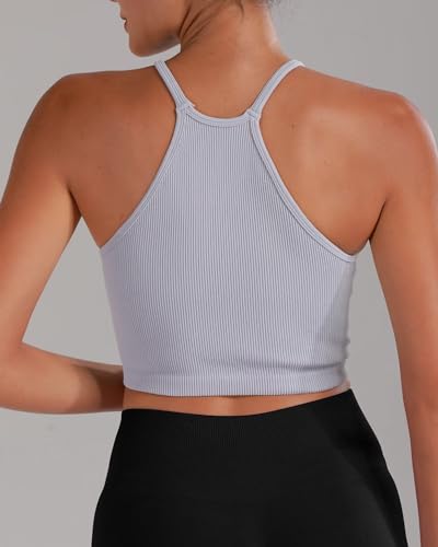 Image of Sunzel Free to Be Tank, Crop Ribbed Tank Tops Seamless Racerback Camisoles No pad Camis Cropped Workout Gym Yoga