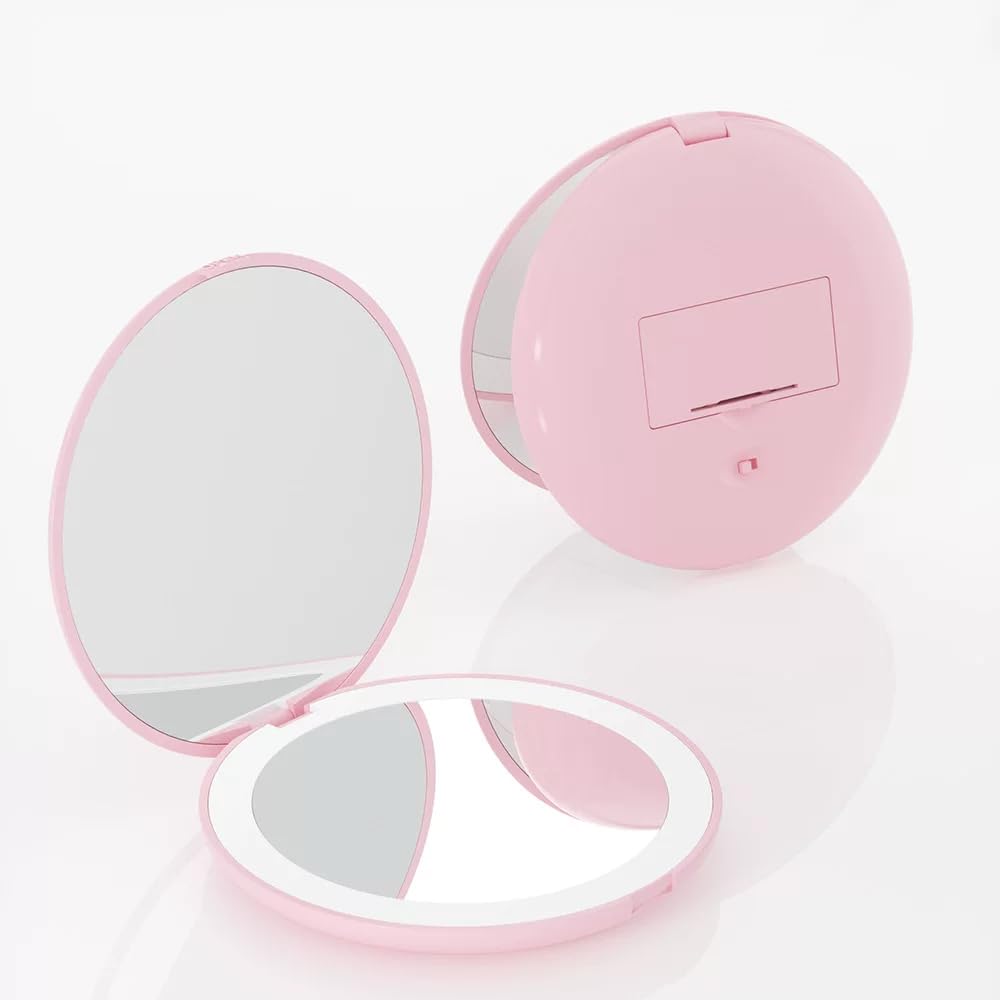 Vitalogy acrylonitrile butadiene styrene (abs) Mirror for Makeup - Magnifying Hand Mirror for Women, Girls with 2X 1x Zoom - Folding Pocket Double Makeup Mirror for Purse (Round with LED Light - Pink)-picture-11