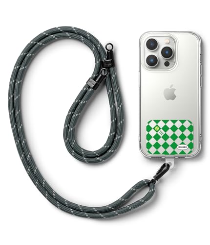 Image of Ringke Holder Link Strap with Graphic Design TPU Tag, Adjustable Crossbody Polyester Rope Lanyard Compatible with Universal Smartphone Case - Tennis Club