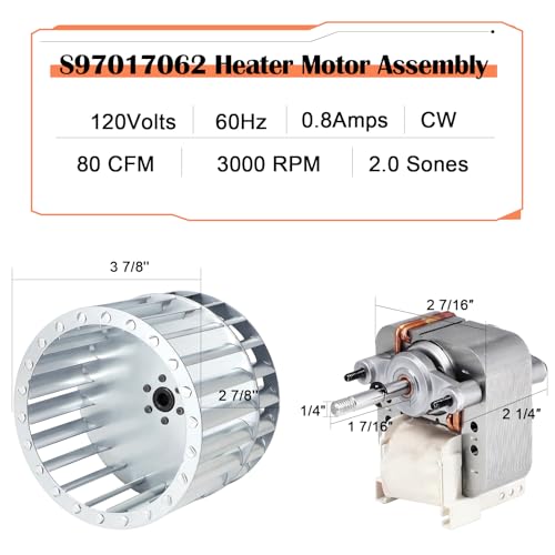 Image of Hiorucet S97017062 97017062 Heater Motor & Blower Wheel Assembly for Broan Nutone 655 695 658 659 656 HFL695 Ventilation Fan 655-C, 655-A, 695-B, 656-B, 656-C Bathroom Exhaust Fan Replacement Parts.