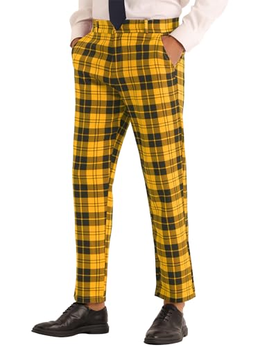 Lars Amadeus Plaid Dress Trousers for Men's Color Block Flat Front Tartan Dress Pants