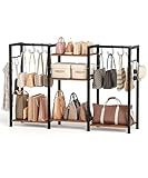 Akxomel Purse Organizer, 3 Tier Purse Storage Rack with Adjustable Shelf, High-Capacity Handbag Organizer with Hooks for Closet, Bedroom, Entryway, Rustic Brown