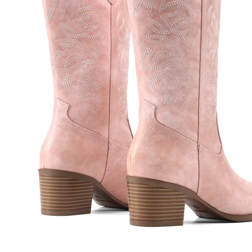 Image of DREAM PAIRS Cowboy Boots for Women Cowgirl Western Boots Fashion Embroidery Stitched Chunky Heel Mid Calf Boots