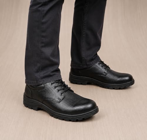 Image of Shyam Steel Men's Steel Toe Safety Shoes | Heavy Duty Resin Synthetic Leather Industrial Work Boots | Anti-Slip, Puncture Resistant PVC Sole Protective Footwear for Construction & Factory (Black)